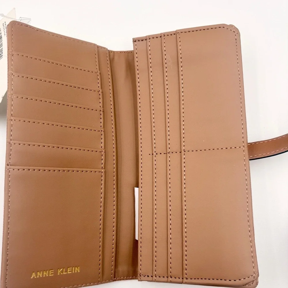Anne Klein‎ 2 Piece Buckle Wallet Mocha Lizard Embossed Slim Card Case NEW